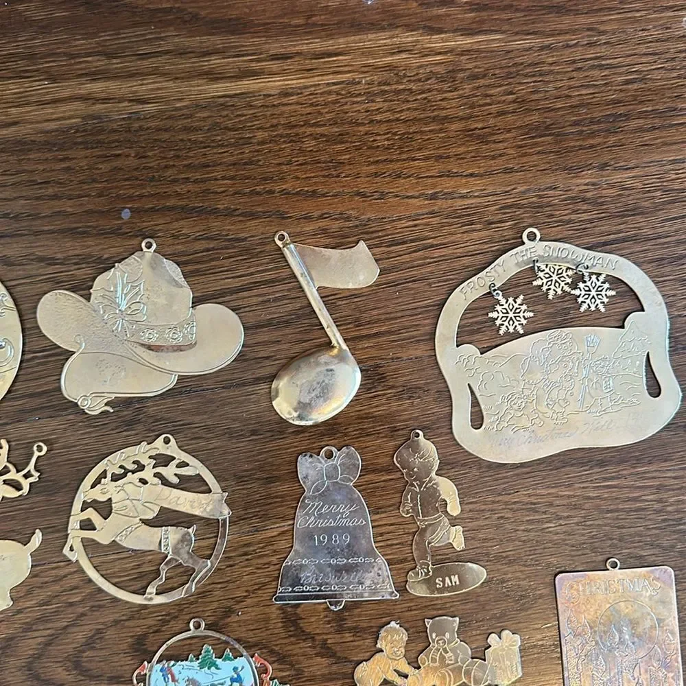 Lot of 42 vintage gold brass engraved Christmas‎ tree ornaments
